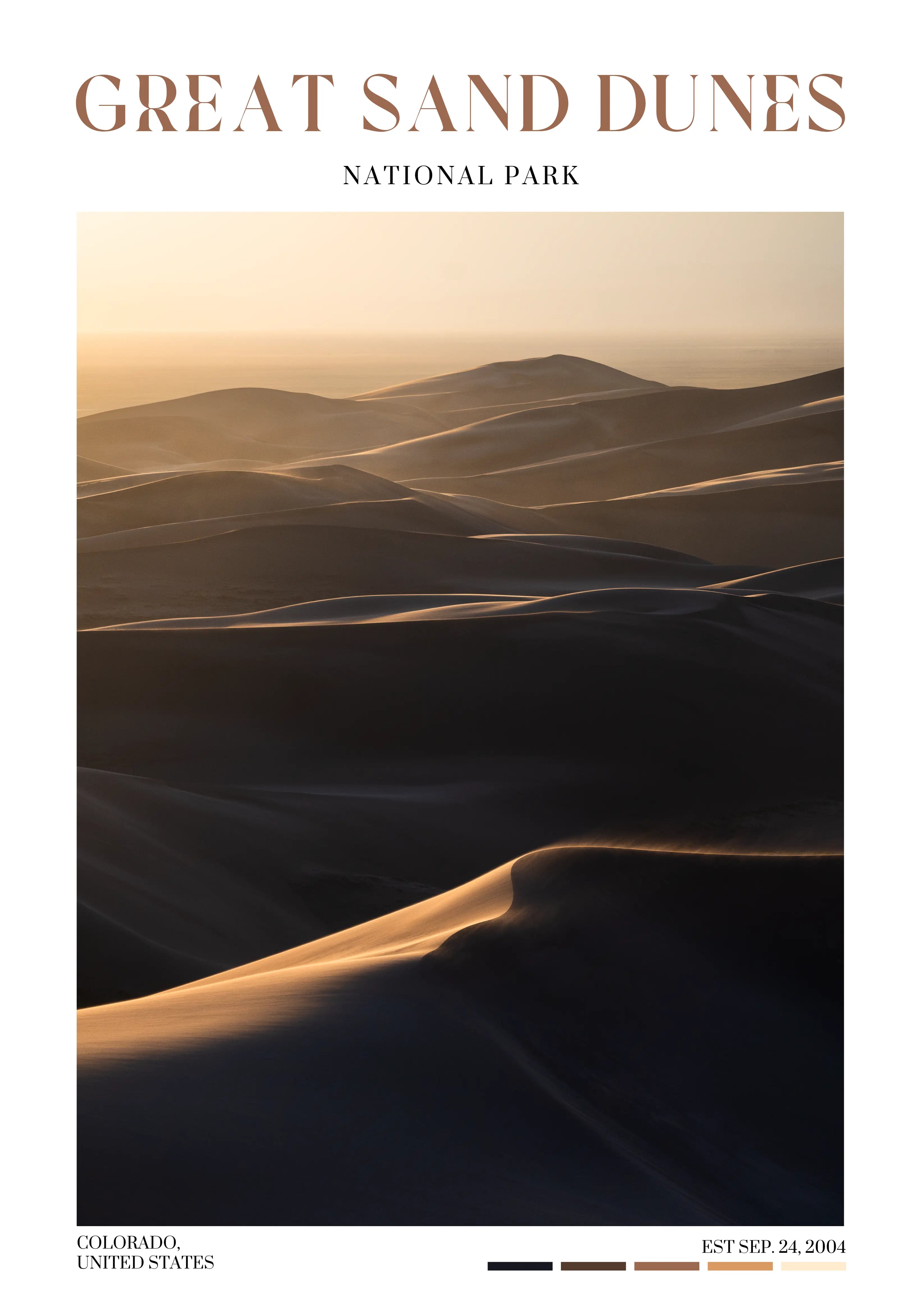 Great Sand Dunes National Park poster featuring sunset from High Dune in Colorado