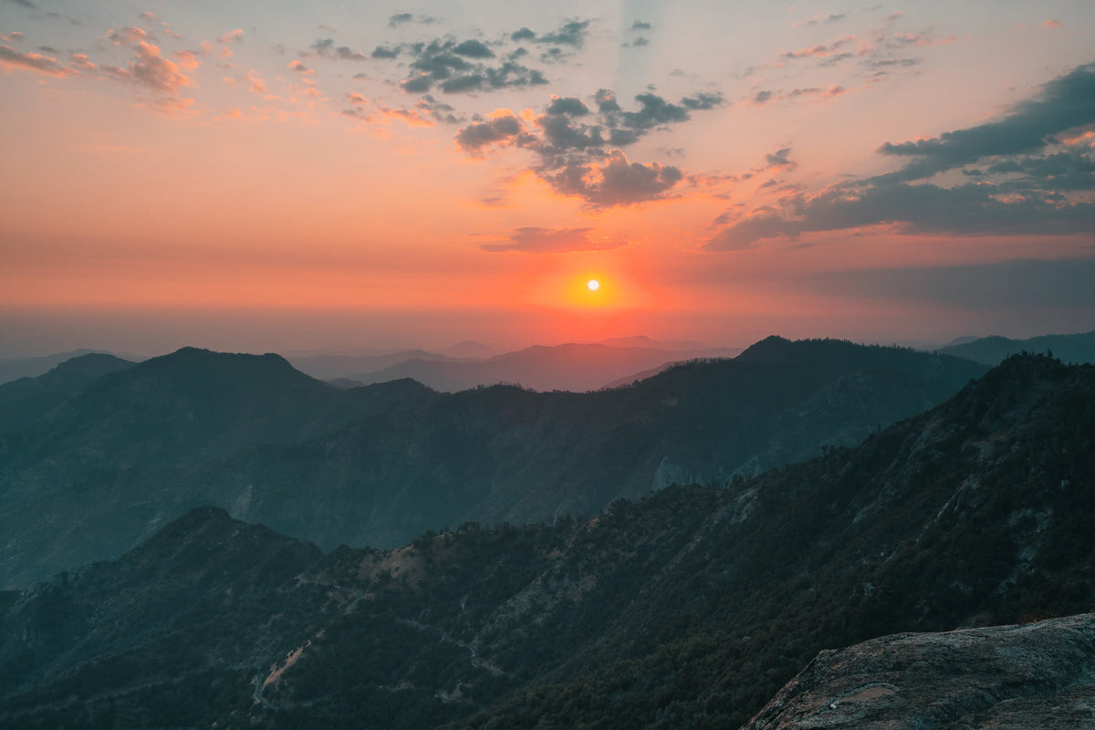 Horizontal sunset view from Moro Rock in Sequoia National Park, California photography print