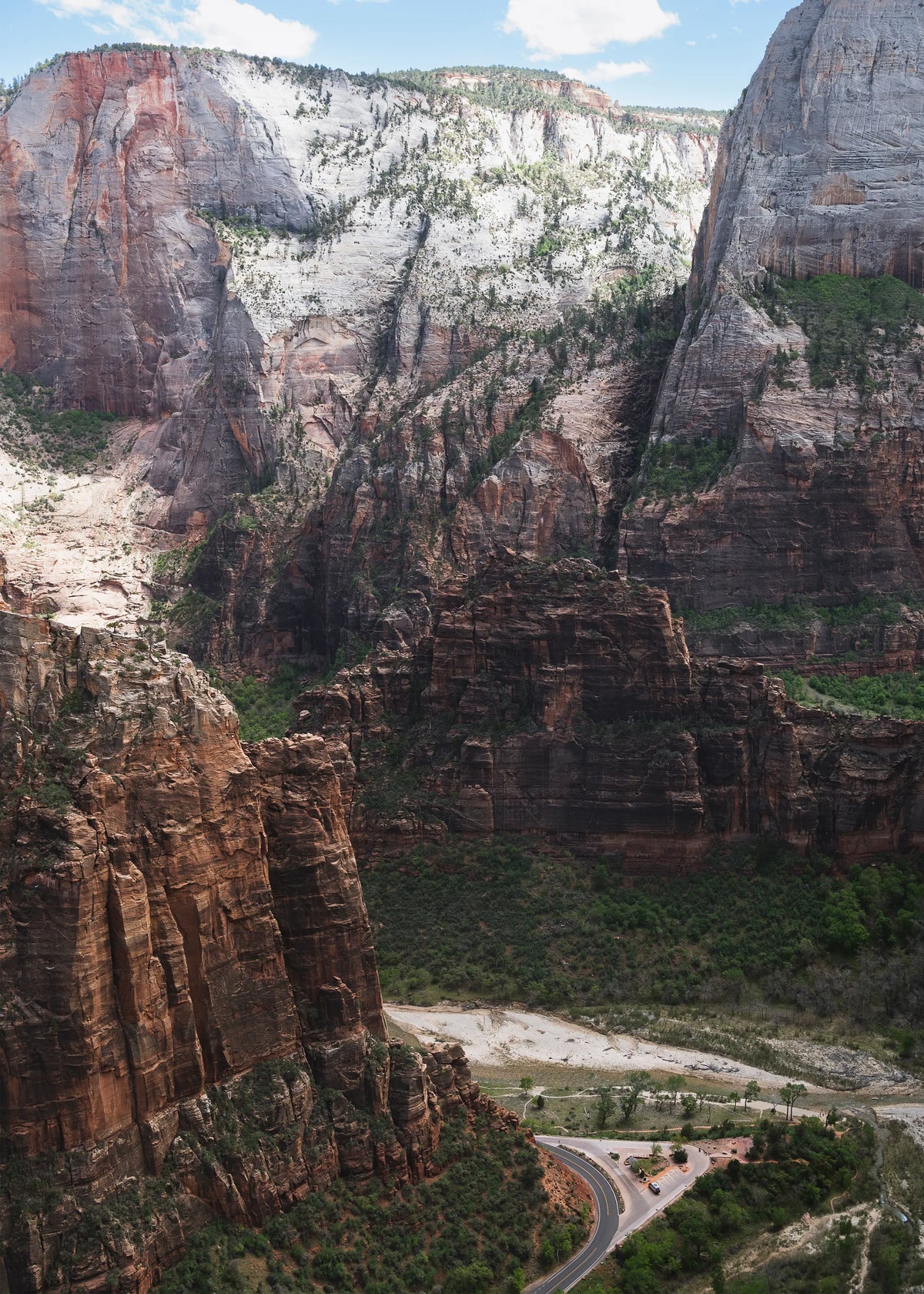 View of Zion Canyon from the top of the Angels Landing chain section in Zion National Park, Utah