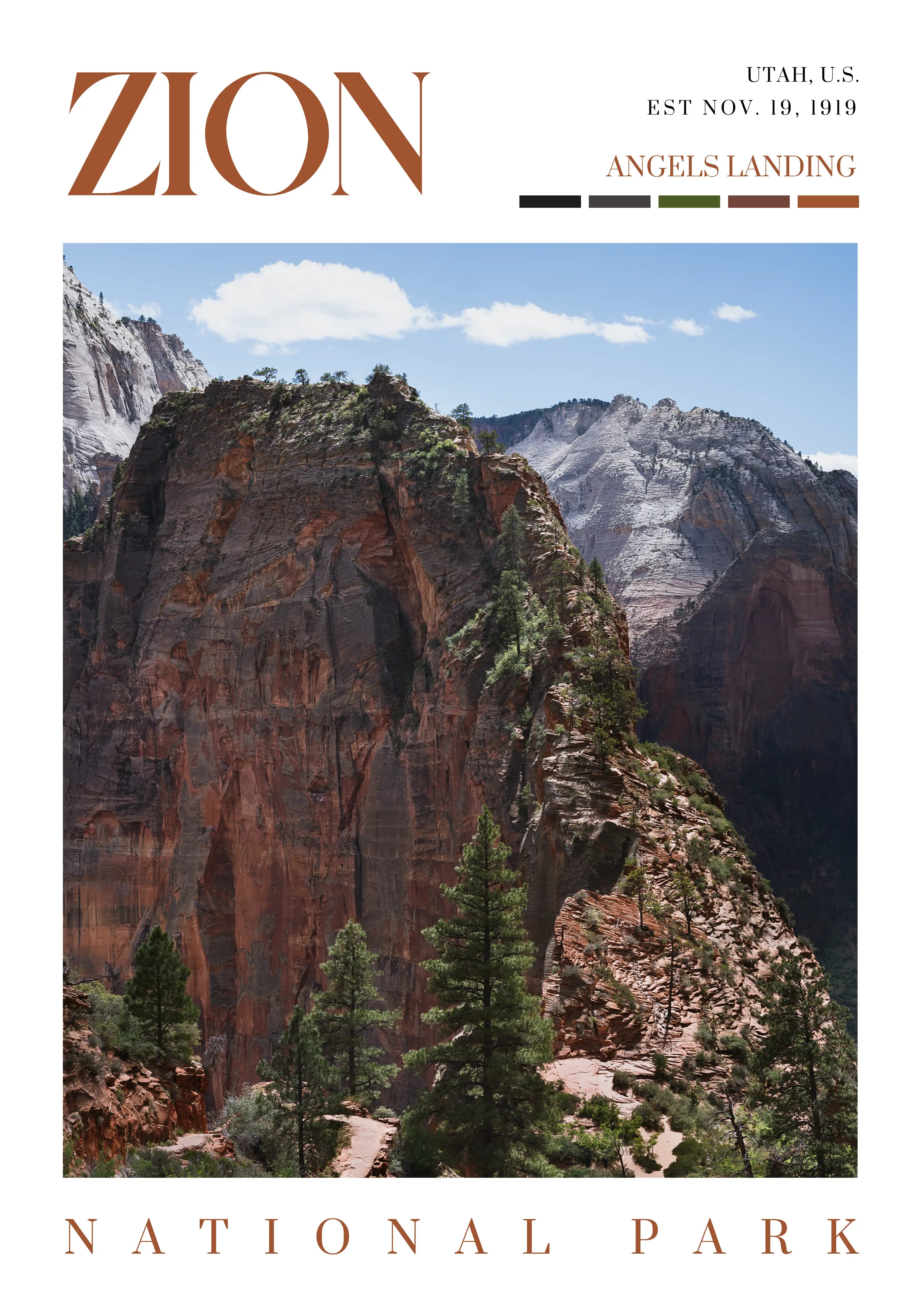 Zion National Park poster featuring the chain section of the Angels Landing hike in Utah